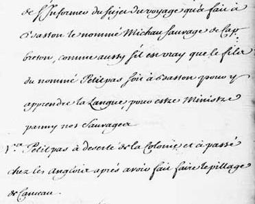 Extrait avec un lien hypertexte d'un document en ligne à BAC - Folio 43 (item 5) fait référence à le nommé Petitpas et son fils