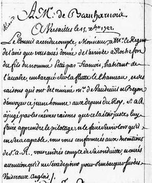 Extrait hyper lié d'un document en ligne des Archives Canada-France à BAC du fils du nommé Petitpas