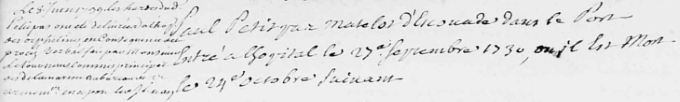Hyperlinked excerpt of the register about the deathExtrait hyperlien du registre de la mort de Paul Petitpas en 1730
