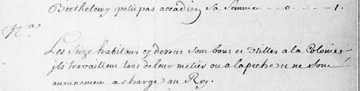 Extrait avec un lien hypertexte à le recensement de 1717 de la nouvelle colonie de l'île Royale d'un document en ligne chez BAC à propos de Petitpas, Barthélemy
