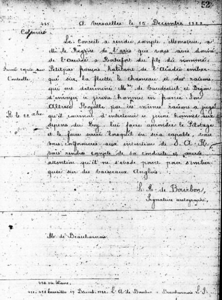 Documents français qui ont été rechercher pour identifier le 1722 jeune Petitpas et deux de ses premiers frères qui étaient exilés par la France en 1722 et 1728. Leurs noms sont Isidore Petitpas, Joseph Petitpas et Paul Petitpas.