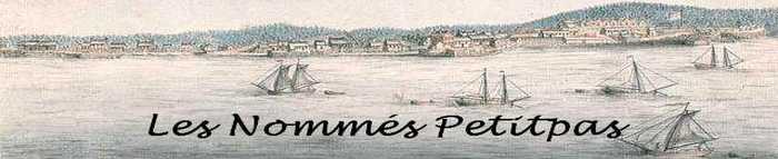 Extrait hyper lié vue de la ville et le fort d'Annapolis Royal et de la baie avec plusieurs bateaux à voile environ 1755. L‘expression « Les Nommés Petitpas » a été inclus en texte fantaisie dans cette image qui est des Archives Canada-France à Bibliothèque et Archives Canada (BAC).